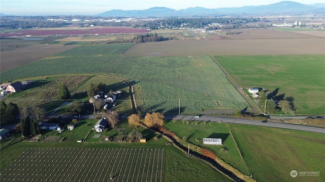 aerial view with a mountain view and a rural view