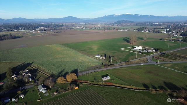 bird's eye view with a mountain view and a rural view