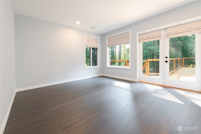 unfurnished room featuring dark hardwood / wood-style floors and french doors