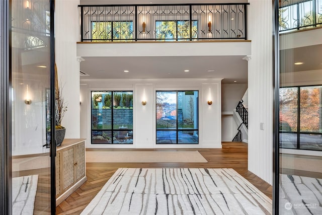 interior space with parquet floors