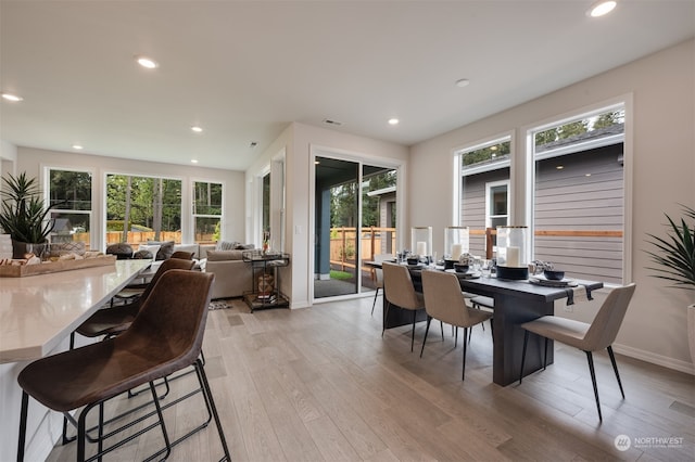 dining space featuring a healthy amount of sunlight and light hardwood / wood-style floors