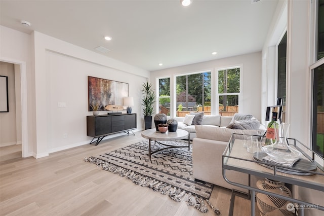 living room with light wood-type flooring