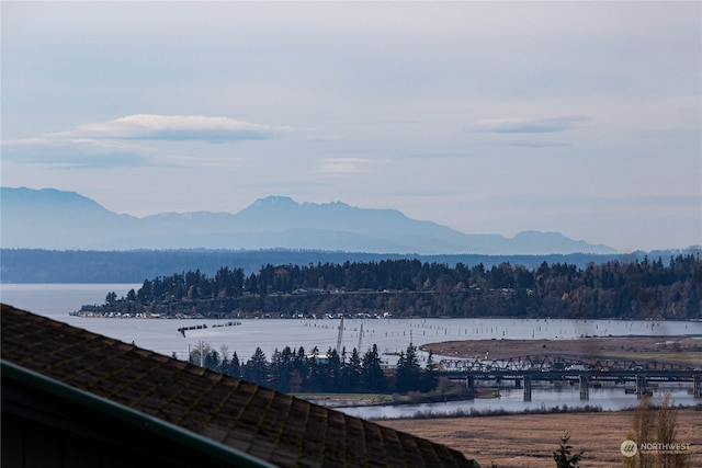 view of mountain feature featuring a water view