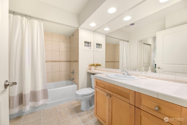 1545NW 57th St Unit 505, Seattle, WA 98107 - bathroom featuring recessed lighting, tile patterned floors, vanity, toilet, and shower / bath combination with curtain