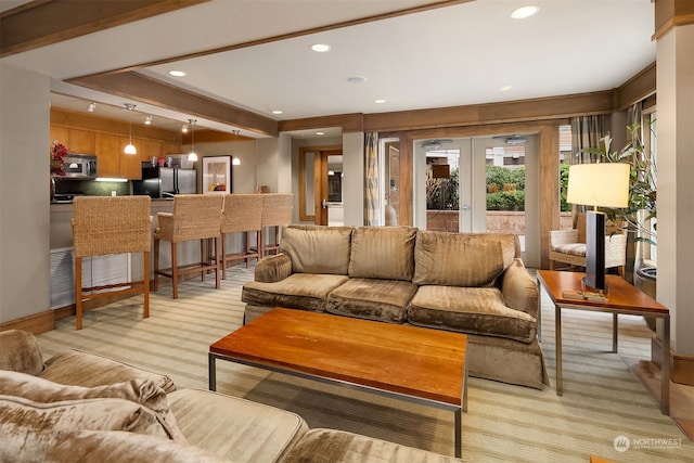 living room featuring french doors