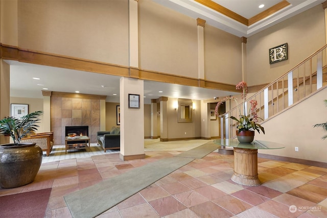 1545NW 57th St Unit 505, Seattle, WA 98107 - common area with a high ceiling, stairs, and recessed lighting