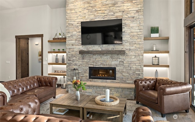 living room featuring a fireplace and hardwood / wood-style flooring