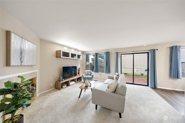 living room with light hardwood / wood-style floors