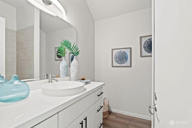 bathroom featuring vanity and wood-type flooring