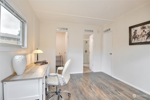 office area featuring hardwood / wood-style floors