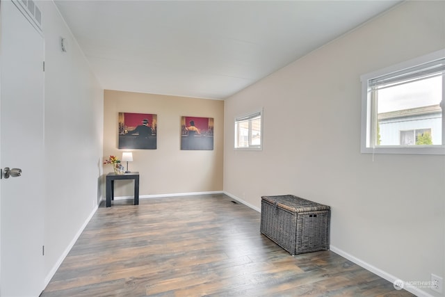 empty room with a wealth of natural light and dark wood-type flooring