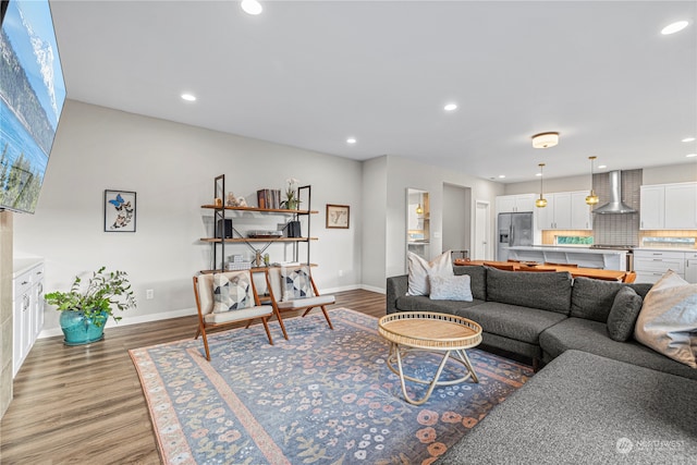 living room featuring dark hardwood / wood-style floors