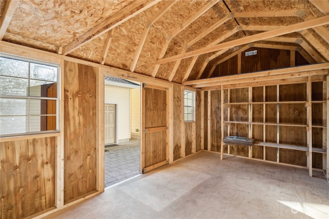 miscellaneous room with lofted ceiling