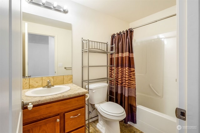 full bathroom featuring vanity, toilet, and shower / tub combo