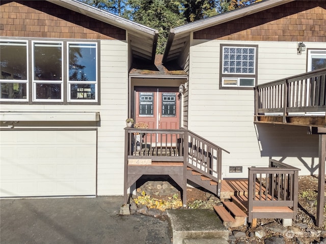 exterior space with a garage