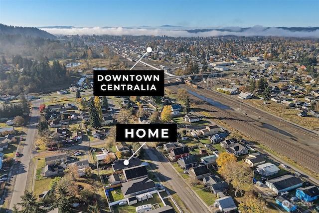 birds eye view of property with a mountain view