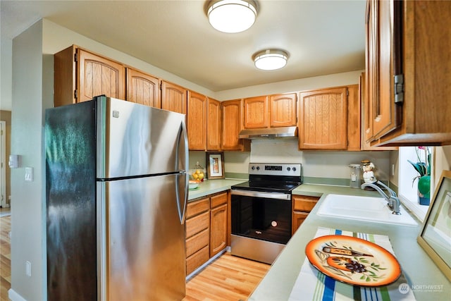 kitchen featuring light hardwood / wood-style floors, sink, and appliances with stainless steel finishes