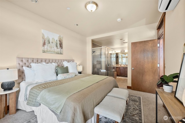 carpeted bedroom with a wall mounted air conditioner