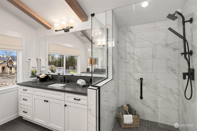 11170 HS24 NE 134th Ct NE, Redmond, WA 98052 - full bath with a shower stall, vanity, tile patterned floors, and recessed lighting