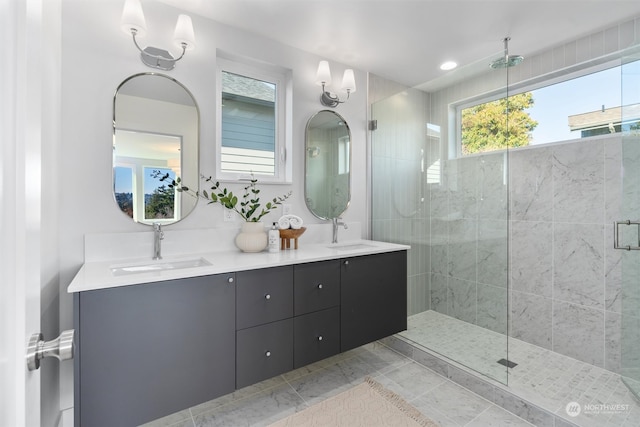 4127 48th Ave S, Seattle, WA 98118 - bathroom featuring vanity and a shower with shower door