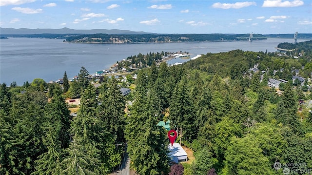 aerial view with a water and mountain view