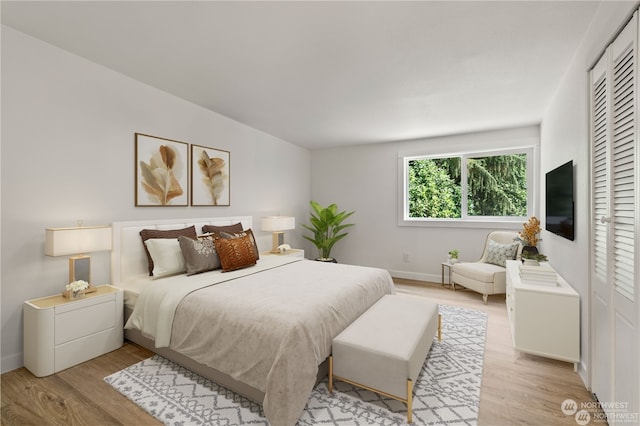 bedroom with a closet and light wood-type flooring