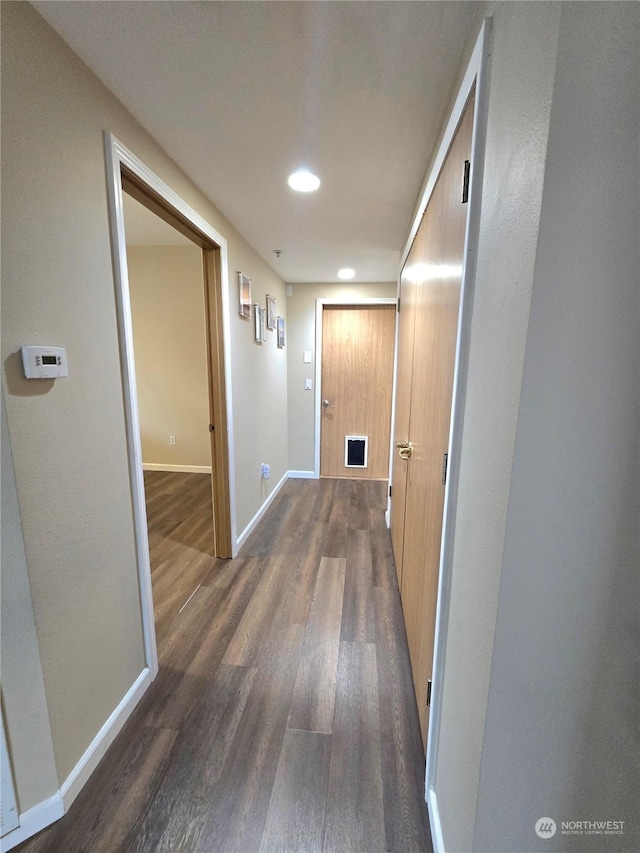 corridor featuring dark hardwood / wood-style floors