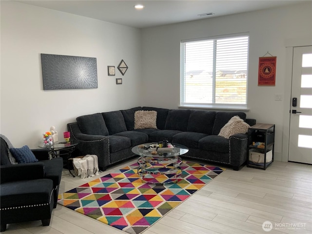 living room featuring light hardwood / wood-style flooring