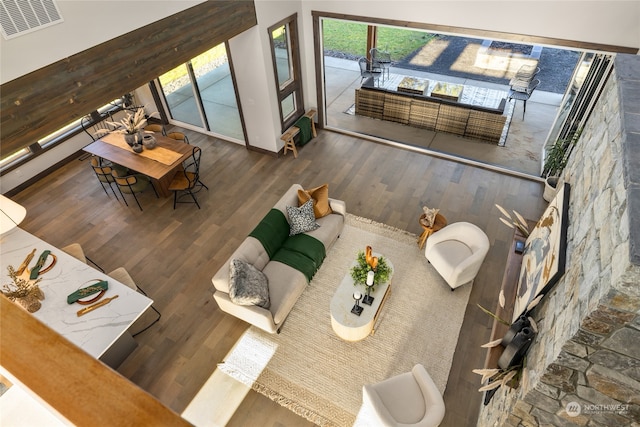 living room with hardwood / wood-style flooring