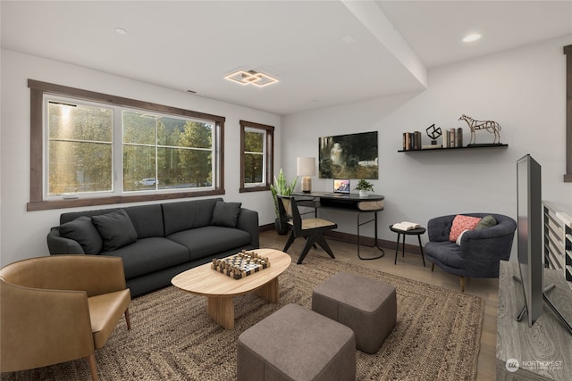 living room with hardwood / wood-style floors