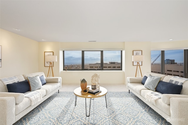 living room featuring carpet flooring