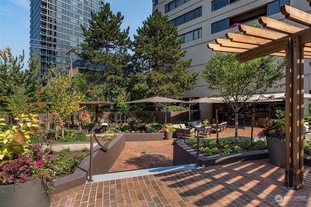 view of community with a patio area