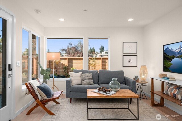 9211C Densmore Ave N, Seattle, WA 98103 - living area featuring plenty of natural light, light wood-style flooring, and recessed lighting