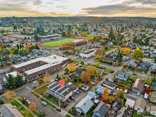 view of aerial view at dusk