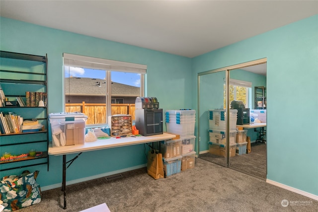 home office featuring plenty of natural light and carpet floors