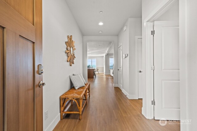 hallway with light hardwood / wood-style flooring