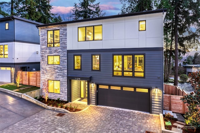 contemporary home featuring a garage