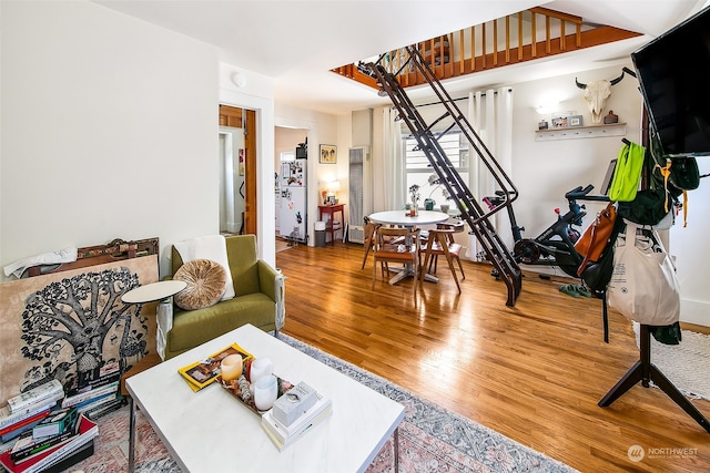 living room with hardwood / wood-style floors