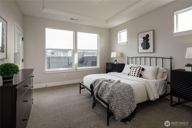 25708 64th Avenue Ct E Unit 4, Graham, WA 98338 - bedroom with a tray ceiling, dark carpet, and baseboards