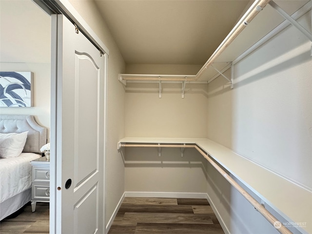 walk in closet with hardwood / wood-style flooring