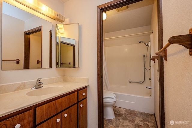 full bathroom featuring vanity, toilet, and shower / bath combination