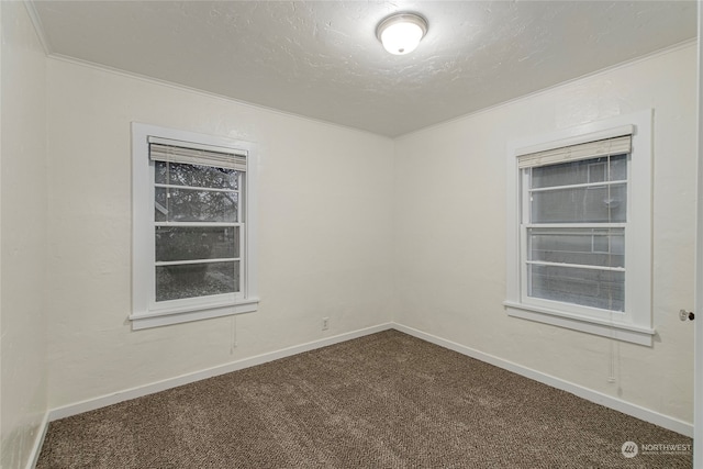 carpeted spare room with a textured ceiling