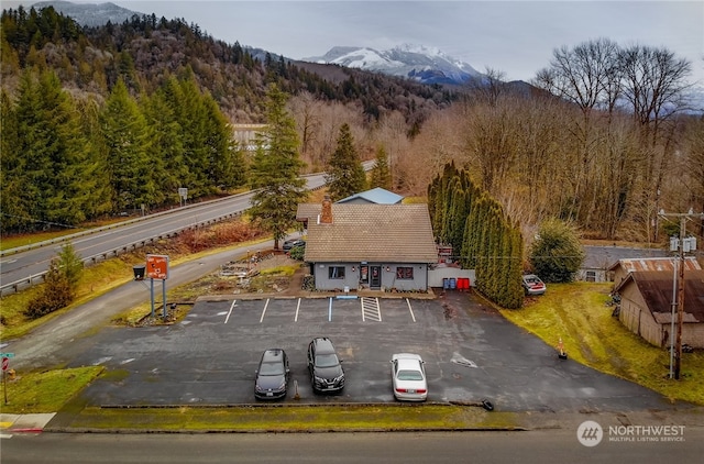 drone / aerial view with a mountain view