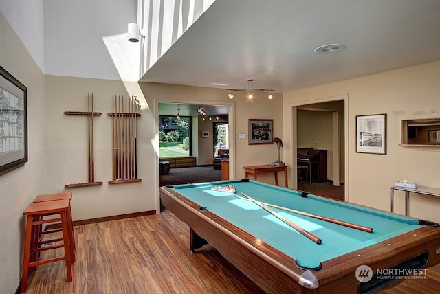 playroom featuring wood-type flooring and pool table