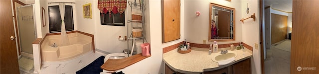 bathroom with vanity and a shower