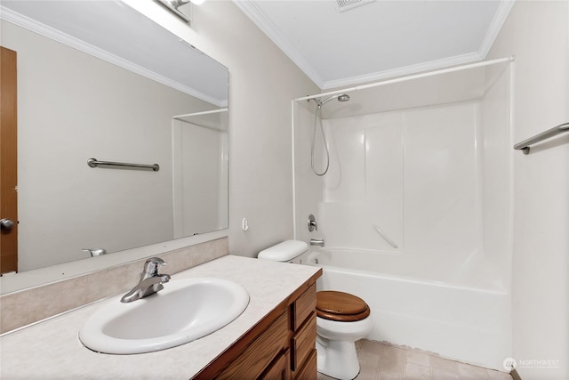 22222 Bluewater Dr SE, Yelm, WA 98597 - full bath with toilet, crown molding, vanity, and bathtub / shower combination
