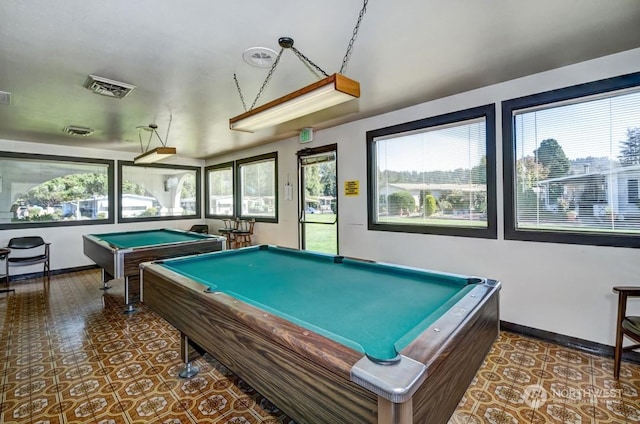 game room featuring pool table, plenty of natural light, and tile patterned flooring