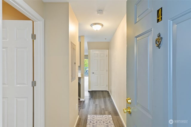 10335 Midvale Ave N, Seattle, WA 98133 - hallway with dark wood-style floors and baseboards