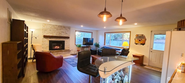 living room featuring a fireplace and hardwood / wood-style floors