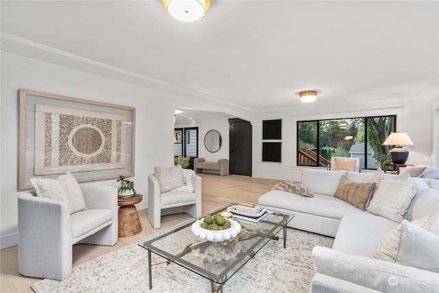 living room featuring light wood-type flooring